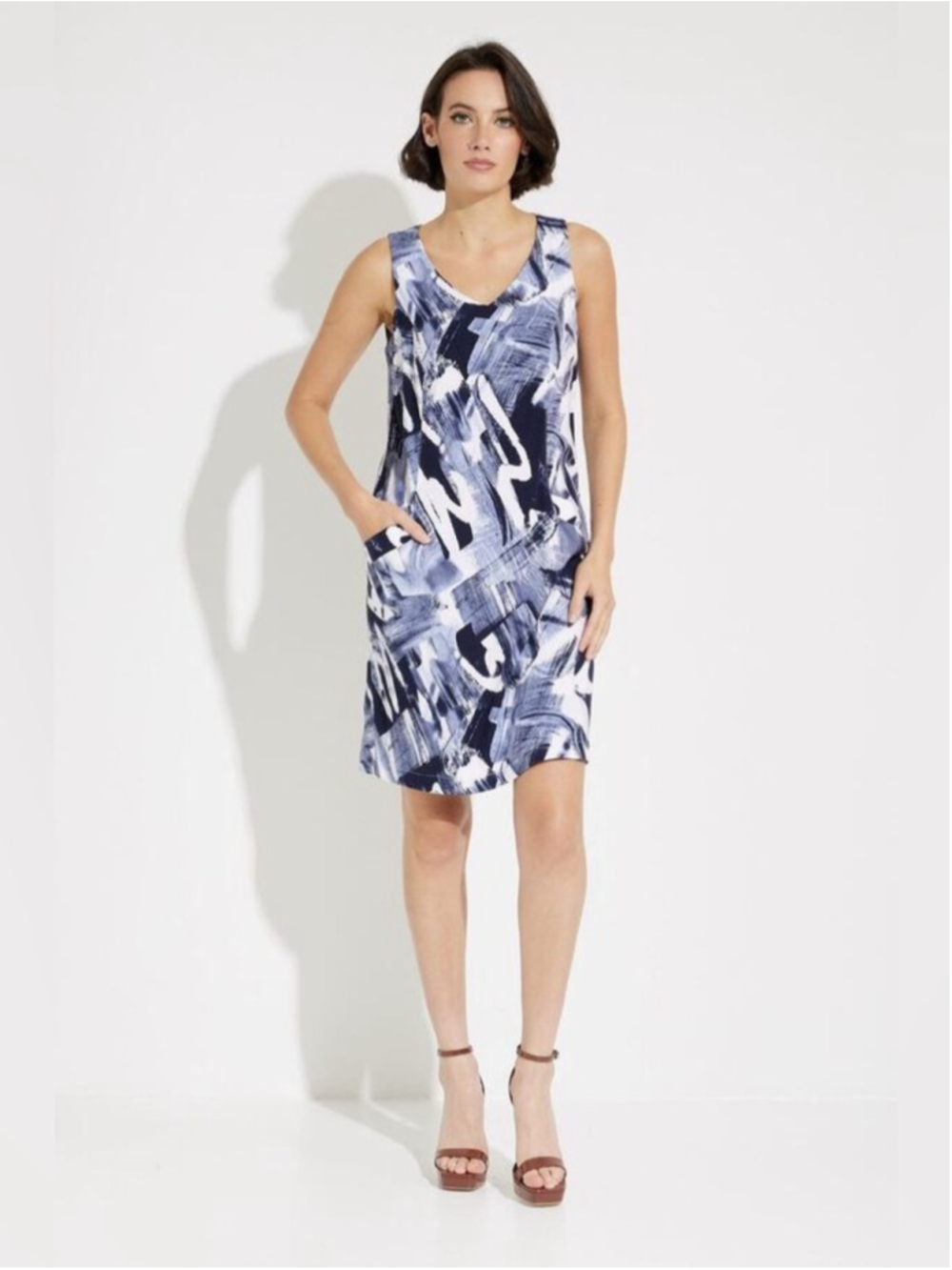 Joseph Ribkoff Woven Off-shoulder Dress Style 231228 Size 14 Blue White